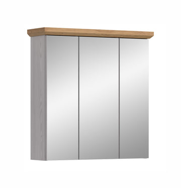 Bad-Spiegelschrank Landhausstil mit 3 Spiegeltüren und Holzdekor-Oberplatte