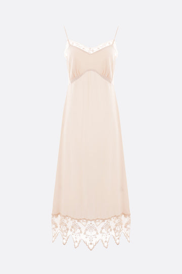 crêpe de chine slip dress with lace trims