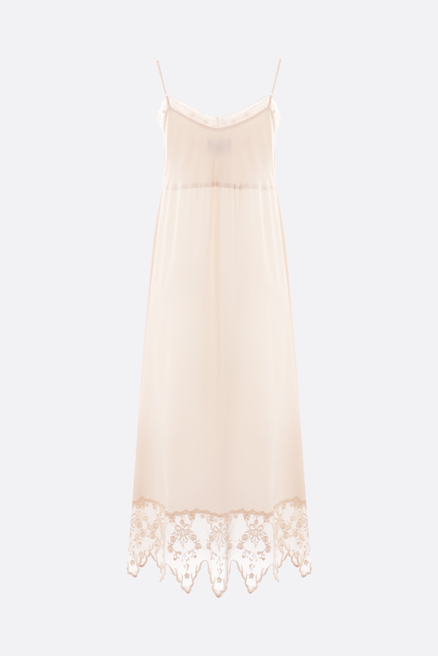 crêpe de chine slip dress with lace trims