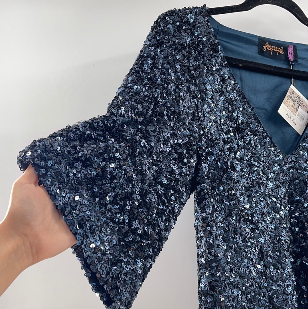 Free People Midnight Blue Sequin Dress (Sz 2)