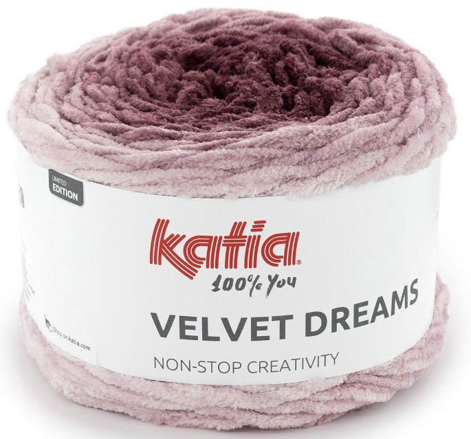 Katia Filato sfumato in ciniglia Katia Velvet Dreams - 100% Poliestere - Colore 104 Prugna