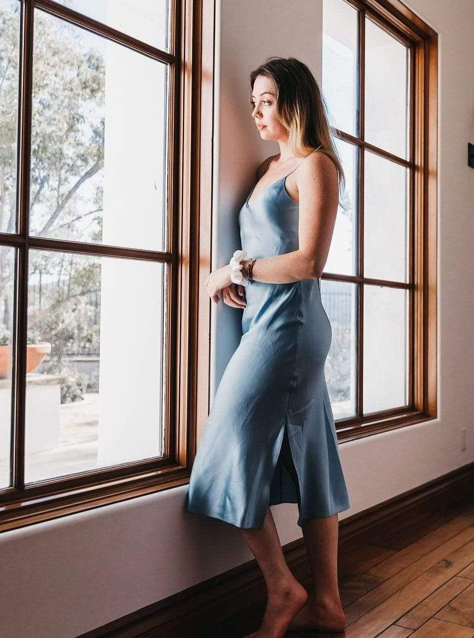 Slip Dress M / French Blue The Sunday Silk Slip Dress (Adjustable Straps and Built In Bra) lunya morgan lane