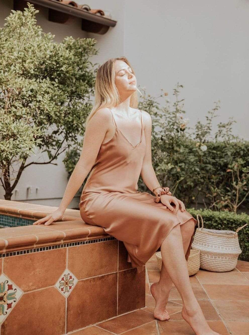 Slip Dress S / Sunset Rose The Sunday Silk Slip Dress (Adjustable Straps and Built In Bra) lunya morgan lane