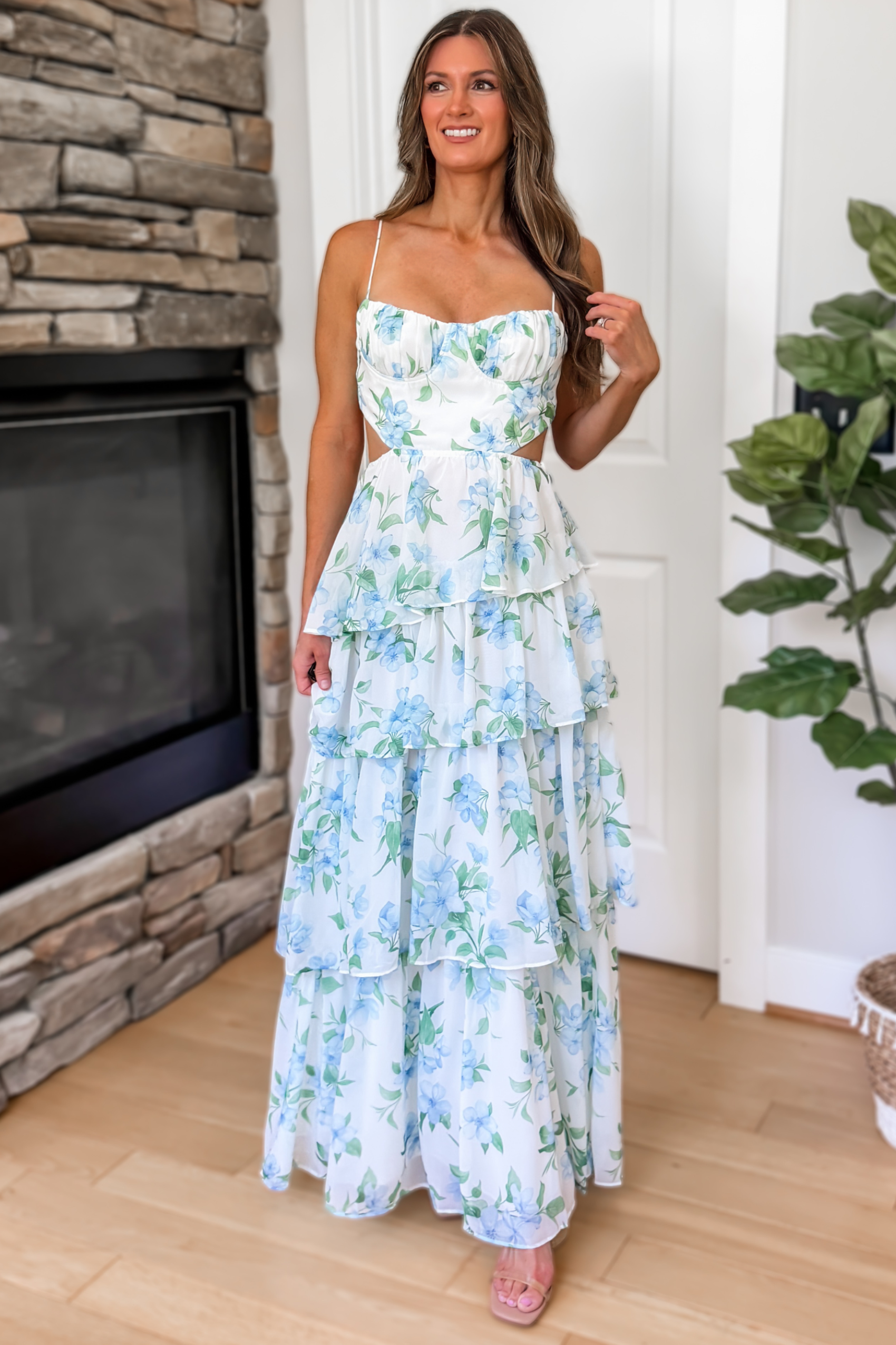 Bluebell Cut Out Floral Tiered Maxi Dress – Blue Multi